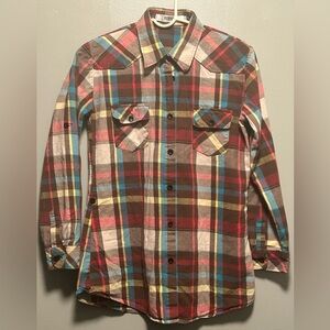Women’s Ochenta Multicolored Plaid Button Down Flannel Shirt Size XXL